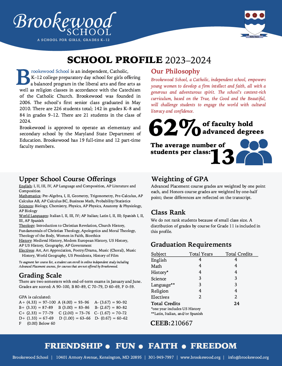 Brookewood School Profile college counseling pg 1